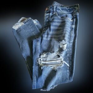 American Eagle Outfitters Blue Boyfriend Jeans Distressed Style